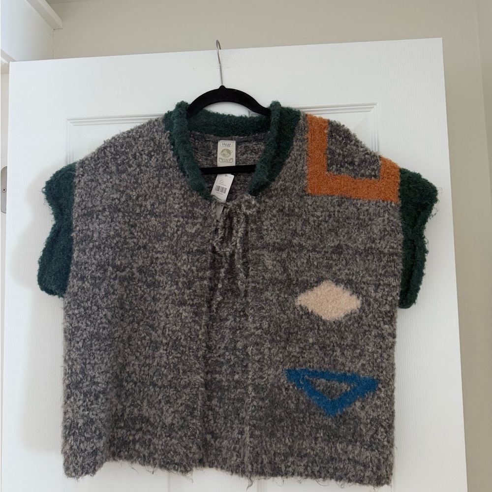 Anthropologie Gray Wool Vest with Colorful Accents